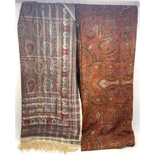 1287 - Victorian red ground polychrome Paisley shawl, traditional pattern in repeating border with fringe, ... 