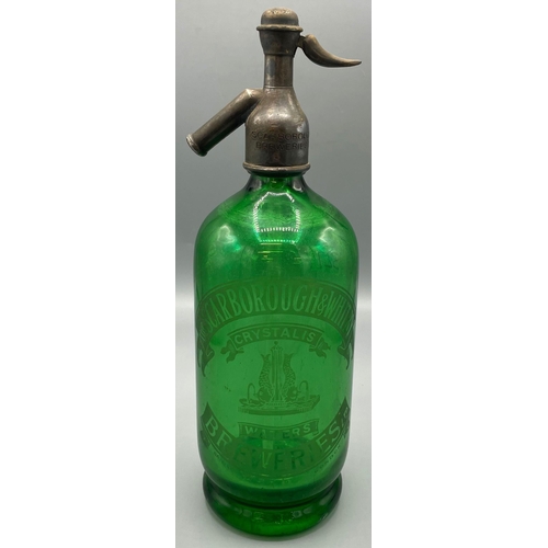 1172 - Scarborough & Whitby Breweries Ltd 'Crystalis Waters', green glass Soda siphon with etched decoratio... 