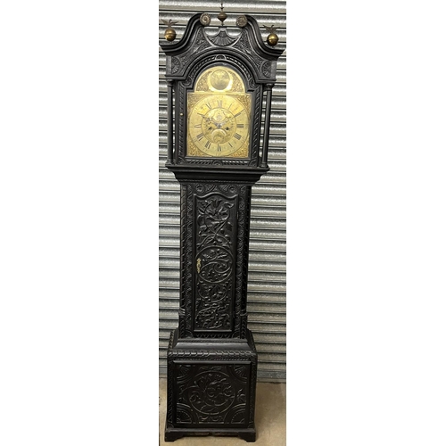 1200 - Joseph Batty Halifax - George 111 oak longcase clock, signed 17in brass Roman dial with Arabic five ... 