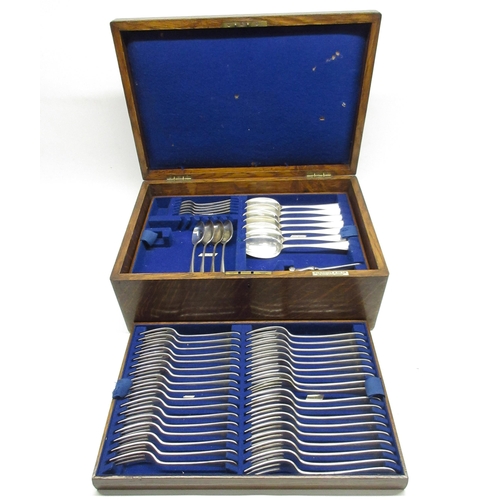 1037 - Canteen of Edwardian Old English Rat tail 
pattern silver cutlery, provenance: formerly the property... 