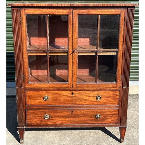 1346 - 19th century mahogany side cabinet with two astragal glazed doors above two cockbeaded drawers enclo... 