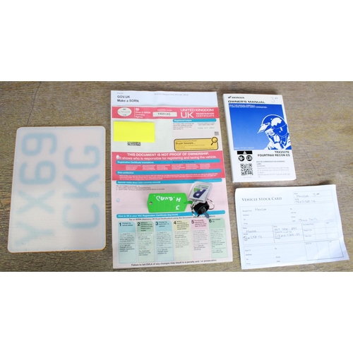 8 - Honda Fourtrax Recon ES. Registration number YX69 CKG. 229cc petrol Quad bike. V5 certificate and re... 