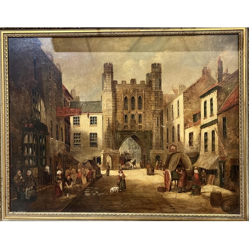 1227 - English School (19th century); Scarborough-  Newborough Bar with The London Inn, a busy street scene... 