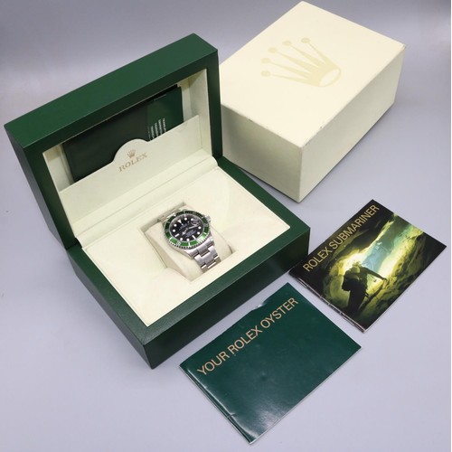 1119 - Rolex Oyster Perpetual Date Submariner 'Kermit' stainless steel wristwatch, signed  black dial with ... 