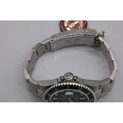 1119 - Rolex Oyster Perpetual Date Submariner 'Kermit' stainless steel wristwatch, signed  black dial with ... 