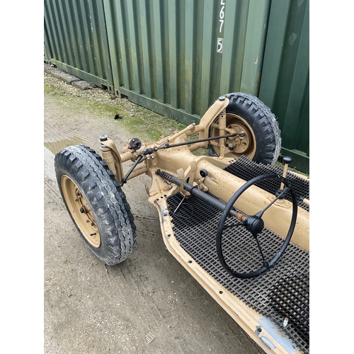 1 - VW Kubelwagon project with chassis, steering wheel, wheels and engine complete. Other parts included... 