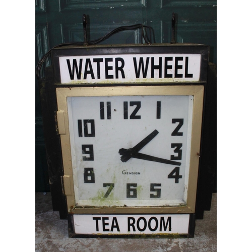 268 - Art Deco dual faced advertisement clock by Gesign. Fittings for illumination. Glass intact and two h...