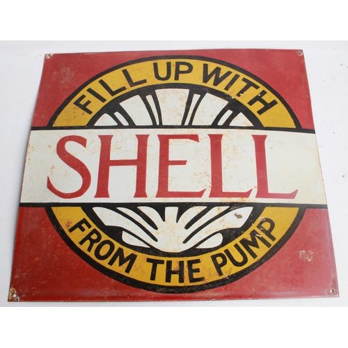 107 - Single sided enamel sign. 'Fill up with Shell'. 55cmx55cm