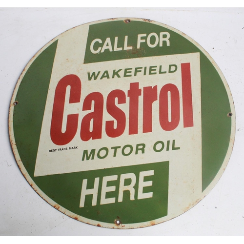 108 - Single sided circular enamel sign. 'Call for Wakefield CASTROL motor oil' 51cm