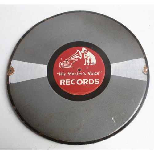 109 - Single sided circular enamel sign ' His Masters Records'. 46cm