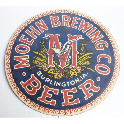 110 - Single sided circular enamel sign 'Moehn Brewing Co' 45cm. 'Fardschauer Bief'. 28cmx20cm .