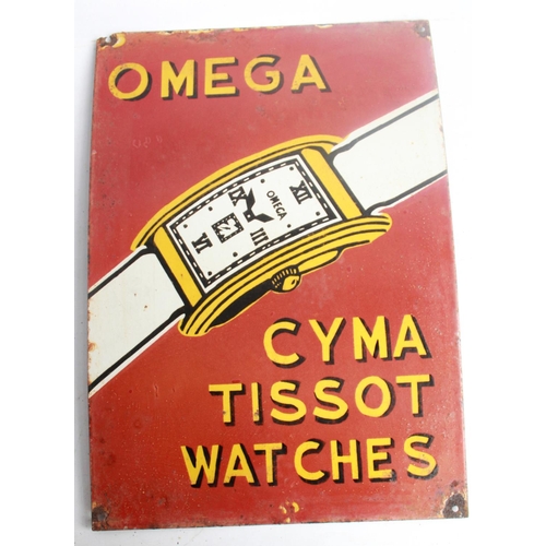 112 - Single sided  enamel sign. 'Omega Watches' 36cmx51cm