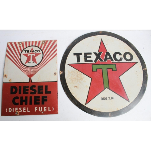 113 - Two Single enamel signs. 'Texaco T'45cm. Texaco Diesel Chief'27cmx38cm