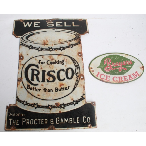 114 - Two single sided enamel signs. ' Proctor and Gamble Co CRISCO' 36cmx51cm. 'Breyers Ice Cream' 25cmx1... 