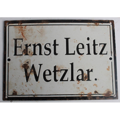 116 - Single sided enamel sign. 'Ernst Leitz Wetzlar'. 27cmx20cm