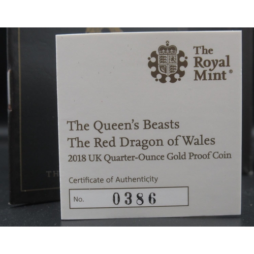 600 - The Royal Mint - The Queen's Beasts: The Red Dragon of Wales 2018 UK Quarter-Ounce Gold Proof £25 Co... 