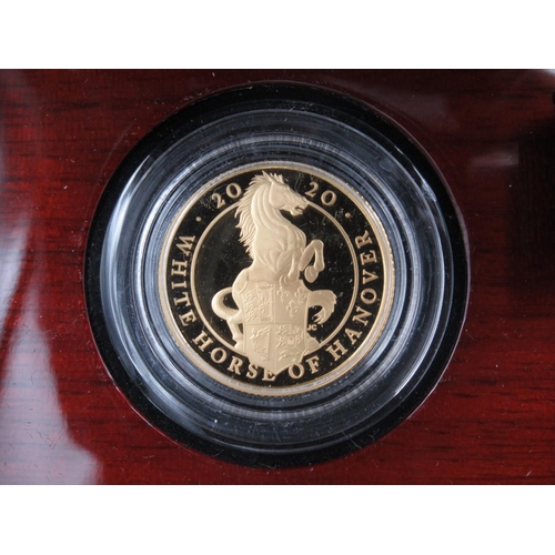 601 - The Royal Mint - The Queen's Beasts: The White Horse of Hanover 2020 UK Quarter-Ounce Gold Proof £25... 