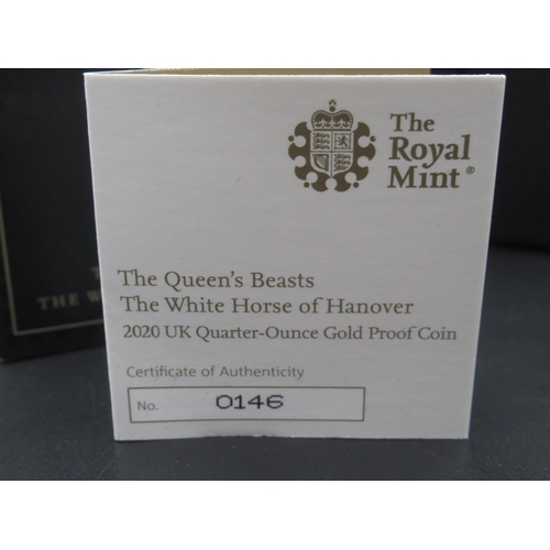 601 - The Royal Mint - The Queen's Beasts: The White Horse of Hanover 2020 UK Quarter-Ounce Gold Proof £25... 