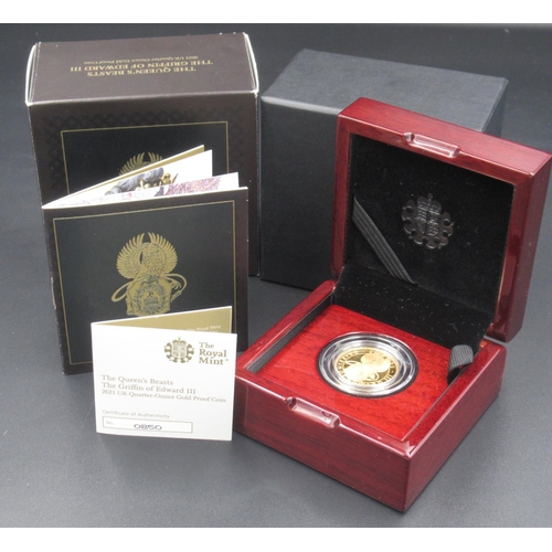 602 - The Royal Mint - The Queen's Beasts: The Griffin of Edward III 2021 UK Quarter-Ounce Gold Proof £25 ... 