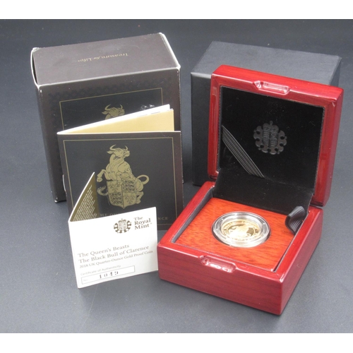 603 - The Royal Mint - The Queen's Beasts: The Black Bull of Clarence 2018 UK Quarter-Ounce Gold Proof £25... 