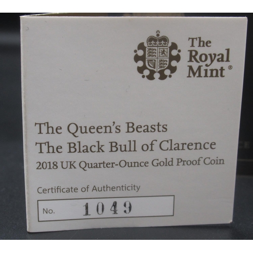 603 - The Royal Mint - The Queen's Beasts: The Black Bull of Clarence 2018 UK Quarter-Ounce Gold Proof £25... 