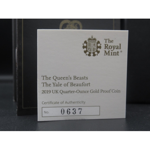 604 - The Royal Mint - The Queen's Beasts: The Yale of Beaufort 2019 UK Quarter-Ounce Gold Proof £25 Coin,... 