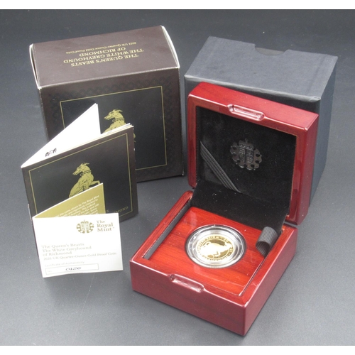 605 - The Royal Mint - The Queen's Beasts: The White Greyhound of Richmond 2021 UK Quarter-Ounce Gold Proo... 