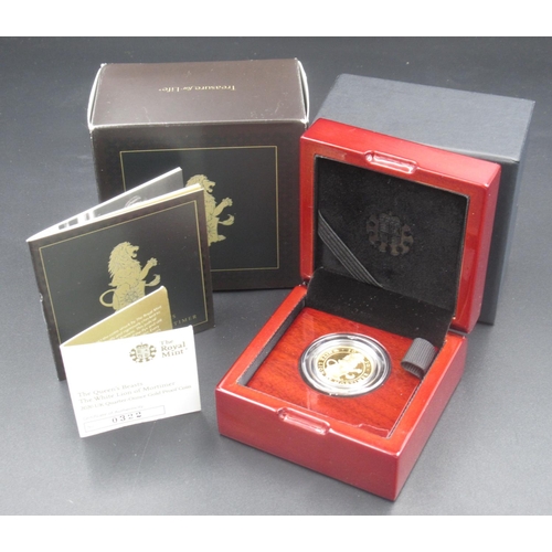 606 - The Royal Mint - The Queen's Beasts: The White Lion of Mortimer 2020 UK Quarter-Ounce Gold Proof £25... 