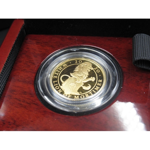 606 - The Royal Mint - The Queen's Beasts: The White Lion of Mortimer 2020 UK Quarter-Ounce Gold Proof £25... 