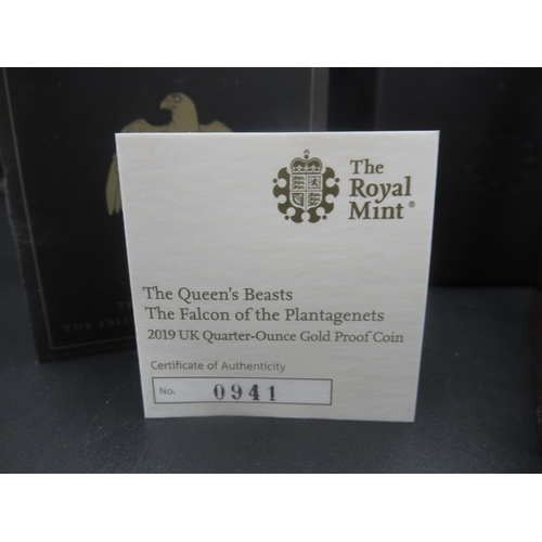 607 - The Royal Mint - The Queen's Beasts: The Falcon of the Plantagenets 2019 UK Quarter-Ounce Gold Proof... 