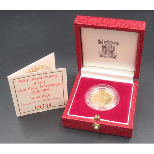 655 - The Royal Mint - 500th Anniversary of the First Gold Sovereign 1489-1989 Full Sovereign, in issue ca... 