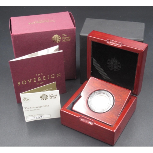 615 - The Royal Mint - The Sovereign 2018 gold proof coin Limited Edition no.06537/10500, in original box ... 