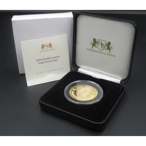 651 - Harrington & Byrne - 2020 Double Laurel Tristan da Cunha gold proof coin, with original box and COA