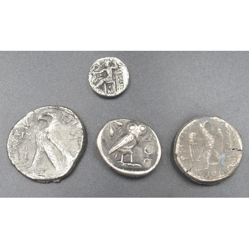 680 - Ancient Greek Alexander the Great Silver Tetradrachum Coin and 3 other ancient Greek coins (4)