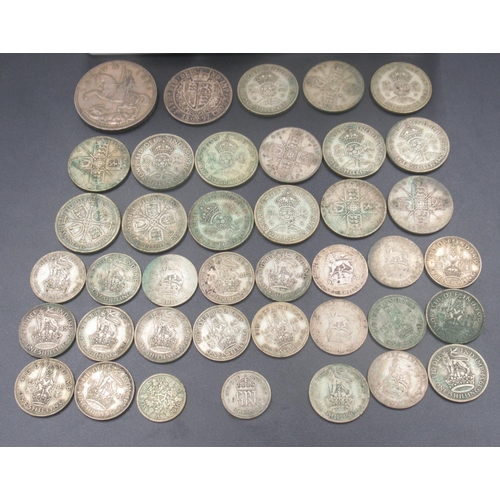 768 - Assorted collection of British coins with 40 Pre-1947 silver content coins inc. a 1897 Half-Crown (g... 