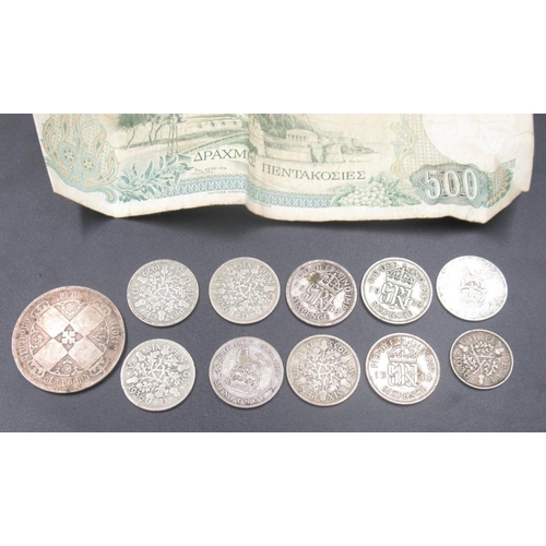 769 - Assorted collection of GB and International coins & banknotes, to inc. 11 Pre-1947 silver content co... 