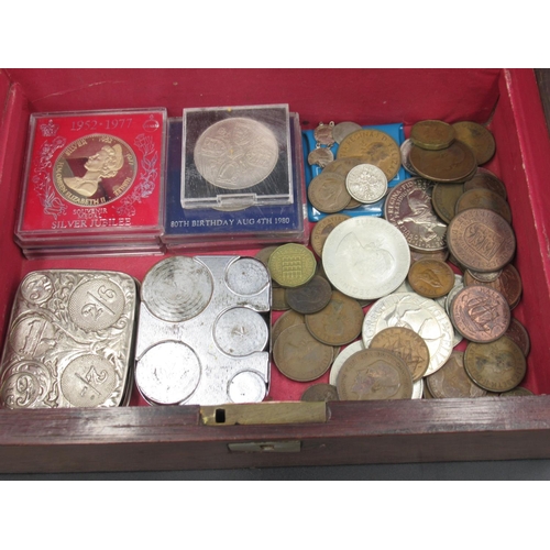 774 - Assorted collection of coins in a mahogany box to inc. 3 Westminster gilt proof The Golden Jubilee £... 