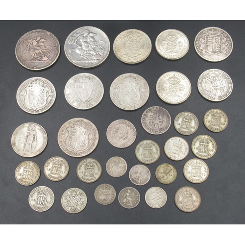 698 - Collection of Pre-1947 GB silver content coins to inc. 1819 Crown, 1836 4 pence and half-crowns, shi... 