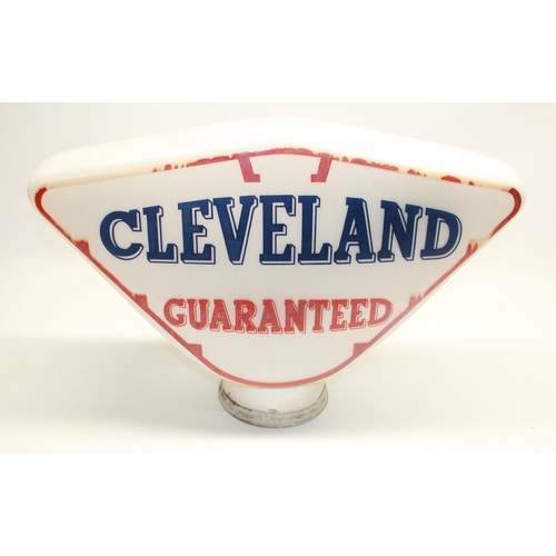 12 - Cleveland Guaranteed double sided glass petrol pump globe, H42cm W67cm D15cm