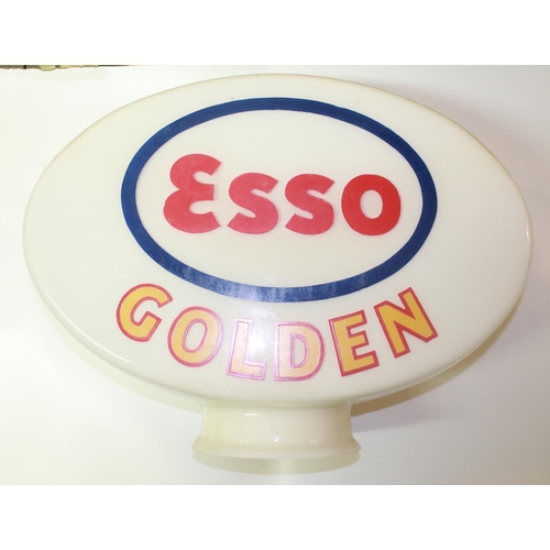 15 - Esso Golden double sided glass petrol pump globe, H38cm W50cm D19cm