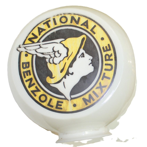 21 - National Benzole Mixture triple sided glass petrol pump globe, H42cm W32cm
