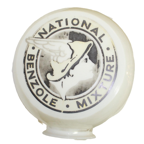 21 - National Benzole Mixture triple sided glass petrol pump globe, H42cm W32cm