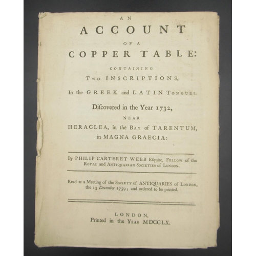 881 - Carteret Webb (Philip) An Account of a Copper Table, containing two inscriptions in the Greek and La... 