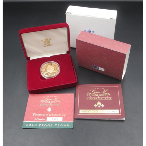662 - Royal Mint Queen Elizabeth The Queen Mother Centenary Year 22 Carat Gold Proof £5 coin, No. 0681 of ...
