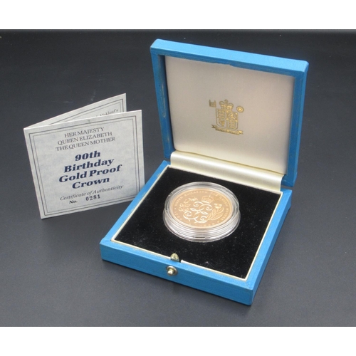 663 - Royal Mint Queen Elizabeth The Queen Mother 90th Birthday 22 carat Gold Proof Crown, No. 0281 of 250...
