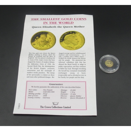 649 - The Crown Collections Ltd Queen Elizabeth The Queen Mother £5 Bailiwick of Guernsey 1998 gold proof ... 