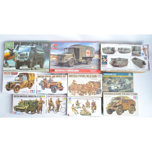 16 - Eleven unstarted 1/35 scale WWII British armour plastic model kits/sets from Tamiya, Ding-Hao, Airfi... 