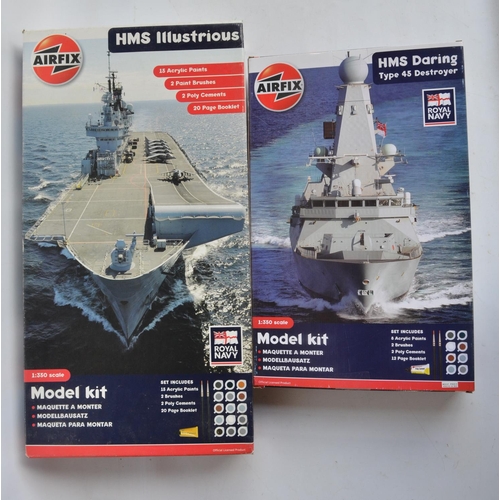 34 - Two 1/350 scale modern British warship model kits from Airfix to include A50059 HMS Illustrious (spr... 