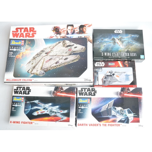 46 - Five unbuilt Star Wars plastic model kits from Revell and Bandai, various scales to include highly d... 