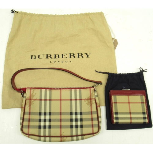 250 - Burberry mini Haymarket check baguette bag and matching purse in classic nova check red, with dust b... 